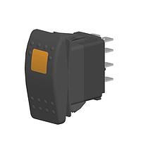 Carling Technologies VLD1A60B-AEC00-000 Rocker Switches 2-pole, (ON) - OFF - (ON), 20A 12VDC not HP rated, Illuminated, Sealed Contura II Rocker Black Switch with Amber Lens and .250 Tab (Q.C.), 8 Terminal baseUL 1054 Recognized