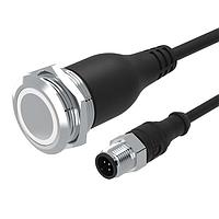 EAO 82-665A.1154 Anti-Vandal Illuminated pushbutton.momentary.22mm.stainless steel SUS 316L.flush/flat.ring illumination Tritan.white 24VDC.Ag.Cable 200mm with M12 Connector