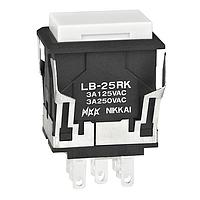 NKK Switches LB25RKW01-B Pushbutton Switches DPDT ON-(ON) BLACK RECTANGULR WHITE CAP
