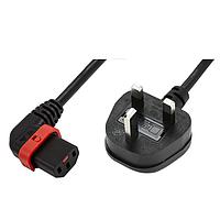 Schaffner IL13P-R-UK1-H05-3100-200 AC Power Cord w/Lock C13+ right-angled, UK plug, H05VV-F, 3x1.00 mm sq., 2 m, Black