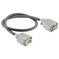 HARTING 20871463001100 Heavy Duty Power Connectors Han 6E Power Cable Assembly, Single Lever Metal Hoods, Top Entry, Male/Female Double Ended, UL2237 Listed, 1.0m