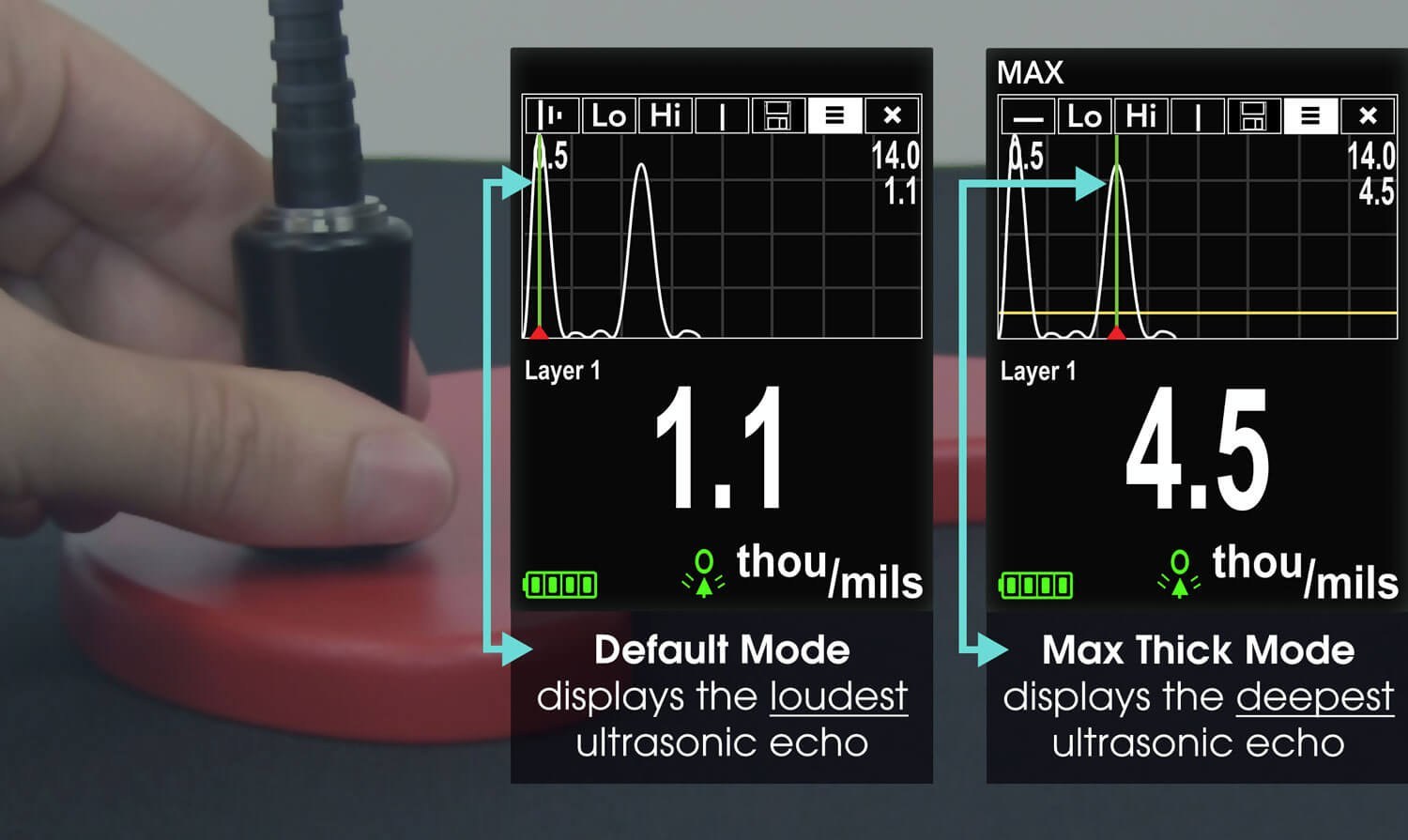 PosiTector 200 ultrasonic coating thickness measurement on a non-metal substrate