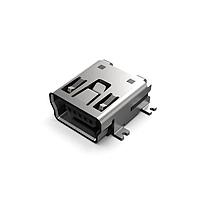 GCT (Global Connector Technology) USB2066-05-RBHM-15-STB-00-01-A Mini USB Type B Connectors Mini B Skt, 5P, Top-SMT, 9.2 Length, R/A, 15u", Peg 1.0, T&R