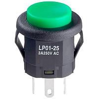 NKK Switches LP0125CMKW01F Pushbutton Switches DPDT ON-(ON) 3A GRN SNAP-IN MOUNT