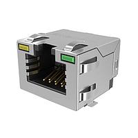 Amphenol Commercial Products RJE3B1881411 Modular Connectors / Ethernet Connectors 8P8C, RA, Cat6, SMT, Sheild With Top and Side EMI Tabs, Without Pegs, With LEDs