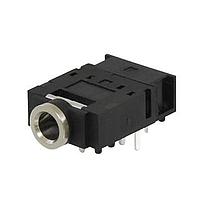 Same Sky (formerly CUI Devices) SJ-3566BN Phone Connectors 3.5 mm, Stereo, Right Angle, Through Hole, SPDT Switch, Audio Jack Connector
