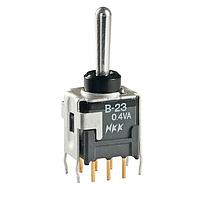 NKK Switches B23AB Subminiature antistatic toggles ON-OFF-(ON) DPDT