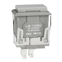 NKK Switches LB15RGW01-H Pushbutton Switches SPDT ON-(ON) GRAY RECTANGULAR GRAY CAP