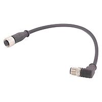HARTING 213475D2568030 Harting M12 A-code Single Ended Overmolded Cable Assembly, 5pin, shielded, angled male to straight female, PUR Black, 3.0m