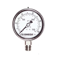 OMEGA PGM-63L-6000PSI/400BAR Stainless Steel, Dual Scale, Bar and Psi Pressure Gauge (Gauge; 0~400bar; 1/4"NPT Male; ±1.6%)