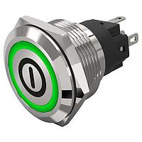 EAO 82-6151.1134.B001 Anti-Vandal 82-6151.1134.B001.Illuminated pushbutton.momentary.22 mm.stainless steel.flush/flat.ring.green.24 V.soldering terminal.On OFF
