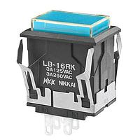 NKK Switches LB16RKW01-6G-JG Pushbutton Switches SPDT ON-ON RECT BLUE LED CLEAR/BLUE CAP