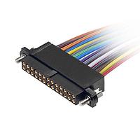 Harwin M80-FE12668F1-0915L Rectangular Cable Assemblies Datamate J-Tek Cable Assembly, Female Single-Ended, backpotted with 5mm potting wall, floating hex slotted jackscrews, multi-color 22 AWG cable, 915mm long, 13+13 contacts