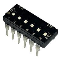 CTS Electronic Components 209-6LPSF DIP Switches THROUGH HOLE, GOLD DIP SWITCH, 6-POLE, LOW PROFILE ACTUATOR, BOTTOM SEAL, OFF, TUBE PACK