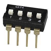 Same Sky (formerly CUI Devices) DS04-254-1S-04BK DIP Switches DIP Switch, SPST, 2.54 pitch, Raised actuator, short pin, 4 position, Black