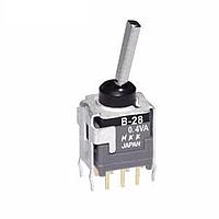 NKK Switches B28EB Process Sealed Subminiature Antistatic Toggles (ON)OFF(ON).394 FLAT STRT BRKT PC .4VA