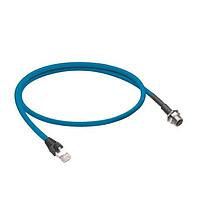Lumberg Automation 0985 YM57530 104/2M Cat 5e EtherNet/IP, double-ended cord set, M12 female receptacle to RJ45 male, 4-pin, D-coding, 24 AWG TPE cable, stranded/ shielded, 2 twisted bonded pairs with teal jacket.