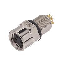 Amphenol LTW 8-04PFFS-SH7001 Straight M8 Circular Metric Connector, A Code, Metal, 3A, 04 pins, Female Connector, Female Contact, Hexagonal, M8*0.5, Screw Thread, Solder, Receptacle, Rear Fastened, Panel Thickness 4.5, IP67 Unmated