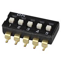 Same Sky (formerly CUI Devices) DS04-254-1-05BK-SMT DIP Switches DIP Switch, SPST, 2.54 pitch, Raised actuator, SMT, 5 position, Black