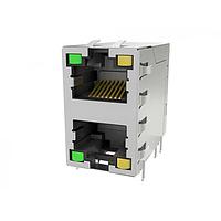 Amphenol Commercial Products RJE3028814F4 Modular Connectors / Ethernet Connectors Stackabel modular jack- Right Angle, 2x1, Input Output Connectors  8P8C, With Shield, With LEDs