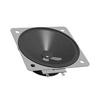 Same Sky (formerly CUI Devices) GF0778B Electromagnetic speaker, 77 mm square, 24 mm deep, paper, ferrite, 3 W, 8 ohm, 310 Hz, solder eyelets