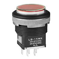 NKK Switches LB15WKW01-5C05-JC Pushbutton Switches ON(ON)BLK PNL SL 5V RED LED CLR/RED CAP