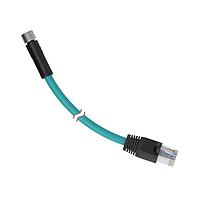 Banner Engineering IVUC-E-430 Ethernet Cables / Networking Cables Cordset: Double Ended M8 Threaded to RJ45; 4-pin Straight Female; 4-pin Straight Male Connectors with Shield; 9 m (29.52 ft) Teal PVC Jacket; Nickel-Plated Brass Coupling Nuts