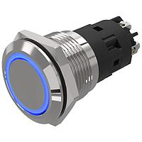 EAO 82-5254.1124 Anti-Vandal 82-5254.1124.Illuminated pushbutton.momentary.19 mm.chrome colour.flush/flat.ring.blue.24 V.screw terminal au plated