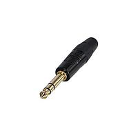 REAN RP3C-B-D Phone Connectors STEREO 1/4 PLUG BLACK/GOLD - BULK