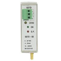 Dwyer 607D-15 DIN Rail Differential Pressure Transmitter, 4-20 mA, 0.1-25 inH2O (Differential, 1 inH₂O, Barbed Fitting, 1/8 in)