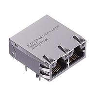 Amphenol Commercial Products RJMG212024110NR Magnetic Jack RJ Magnetic (RJMG) - 1xN, Input Output Connectors, Right angle, dip type, Long body, 1x2, 1000 base-T, Green /Green-Yellow.