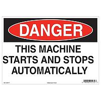 HellermannTyton 597-00077 Labels Danger Sign, 7" x 10", This Machine Starts and Stops Automatically, Vinyl, Red, 25/pkg