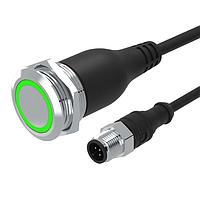 EAO 82-665A.1134 Anti-Vandal Illuminated pushbutton.momentary.22mm.stainless steel SUS 316L.flush/flat.ring illumination Tritan.green 24VDC.Ag.Cable 200mm with M12 Connector