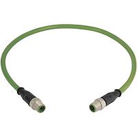 HARTING 21349292477070 Cat 5 M12 D-code Double Ended Overmolded Cable Assembly, 4pin, straight male to straight male, PUR green, 7.0m
