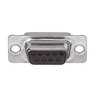 Amphenol Commercial Products L77DE09SV Receptacle Dsub, Machined Pin 7.5A, Straight PCB Thru Hole, Cnt Length=2.4mm (.095in), Cnt =1.02mm (.040in), 09 Socket, Bright Tin Shell, Flash Gold, 3.1mm (.122in) Clear Hole, Without Standoff&Boardlock