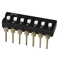 Same Sky (formerly CUI Devices) DS04-254-2S-07BK DIP Switches DIP Switch, SPST, 2.54 pitch, flat actuator, short pin, 7 position, Black