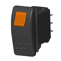 Carling Technologies VDD1SW0B-AZE00-0 Contura Sealed Rocker Switch 2-pole, ON - None - ON, 20A 12VDC not HP rated, Non-Illuminated, Sealed Locking, Contura II Rocker with Safety Orange lock, No Lens, and .250 Tab (Q.C.), 8 Terminal base