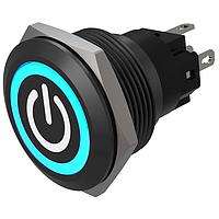 EAO 82-6951.1124.B002 Anti-Vandal Illuminated Pushbutton, Momentary, 22mm, Alu Black, Flush, Ring,Blue, 24V, Solder Terminals, Standby