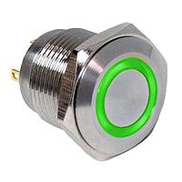 E-Switch PV6F240SS-331-M01 Anti-Vandal Anti-vandal, SPST, Off-(On), Panel Mount, Front, Silver, LED, Green, Power Symbol, IP65