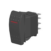 Carling Technologies V8D1A60B-AMC00-000 Rocker Switches 1-pole, (ON) - OFF - (ON), 20A 12VDC not HP rated, Illuminated, Sealed Contura II Rocker Black Switch with Red Lens and .250 Tab (Q.C.), 8 Terminal baseUL 1054 Recognized