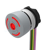 EAO 84-6231.2B40 Emergency Stop Switches Stop switch,   22.3 mm,  32 mm, mushroom-head, illuminative, Grey, Plastic, opaque, 1 NC / 1 NO, Maintained, Flat ribbon cable, IP65, according to DIN EN 60529, Twist to unlock, Red