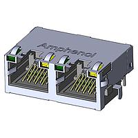 Amphenol Commercial Products RJE722881442 Modular Connectors / Ethernet Connectors 8P8C, RA, Two Port, CAT5e, With Shield, Recessed Profile, With LEDs