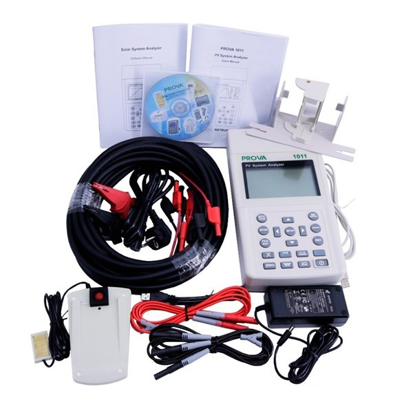 Technician using a solar measurement instrument for photovoltaic inspection work