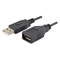 Same Sky (formerly CUI Devices) CBLT-UA-UJ2-1 USB 2.0 USB Cable, Type A Plug to Type A Receptacle, USB 2.0, 28 AWG, 1 m, Black, TPE