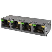 Amphenol Commercial Products RJE584885141 Connectors Standard Profile CAT5E RJ45 - 4 Port with Green LED, Shielded with EMI Tabs, Gold Plating
