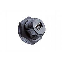 Amphenol LTW NUB-20PMFP-SC7001 Mini USB Type B Connectors USB, Mini B 2.0, Plastic, 1.5A, Male Connector, Circular, Screw Thread, PCB 180, Receptacle, IP67