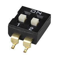 Same Sky (formerly CUI Devices) DS04-254-1-02BK-SMT DIP Switches DIP Switch, SPST, 2.54 pitch, Raised actuator, SMT, 2 position, Black