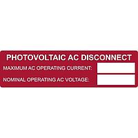 HellermannTyton 596-00652 Solar Label Solar Label, Printable, PHOTOVOLTAIC AC DISCONNECT, 3.75" x 1.0", PET, Red, 50/roll