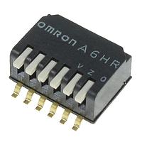 Omron Electronics A6HR-6104 DIP Switches 6P Half-Pitch, 2.3mm Piano-Type White Act
