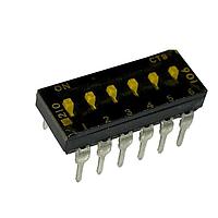 CTS Electronic Components 210-6MSTD DIP Switches THROUGH HOLE, GOLD FLASH DIP SWITCH, 6-POLE, MEDIUM ACTUATOR, BOTTOM SEAL, TAPE SEAL, STRAIGHT TERMINAL FORM, TUBE PACK